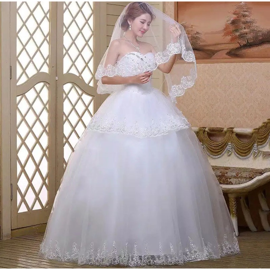 White Elbow Tulle Lace - Slayer Wedding Bridal Long Veil - Kerudung Pengantin 1 Layer