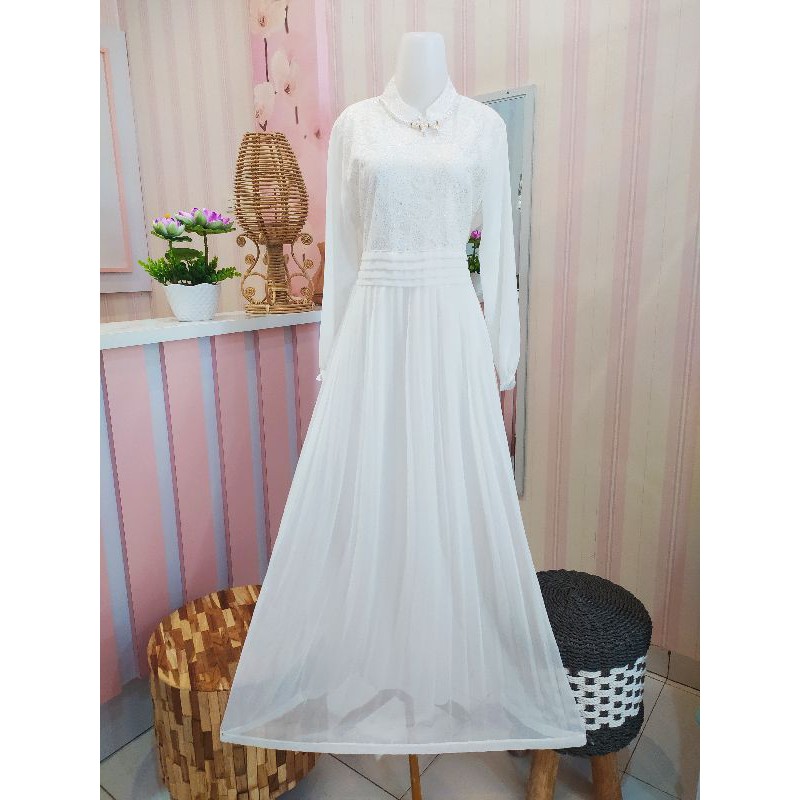 gamis putih plisket