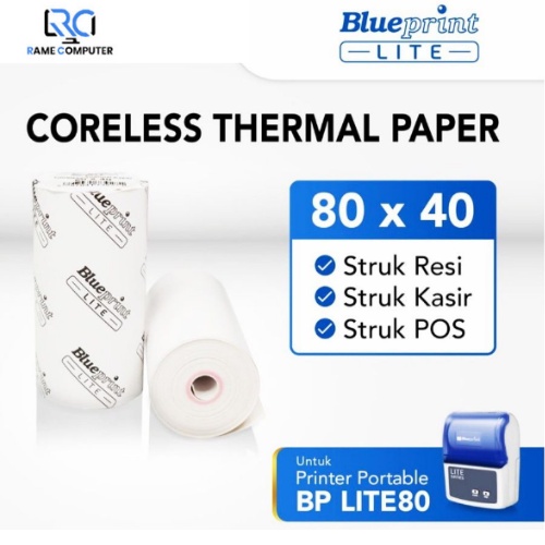 Kertas Thermal Struk kasir POS &amp; Resi BLUEPRINT Lite 80x40 mm