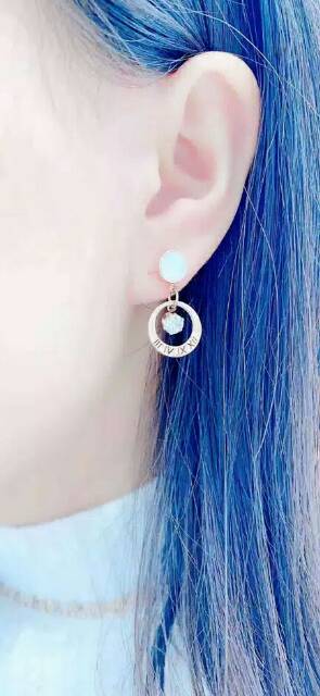 GG Anting Tusuk Titanium Premium Lapis Emas 18k aksen Berlian Angka Romawi#AT-175