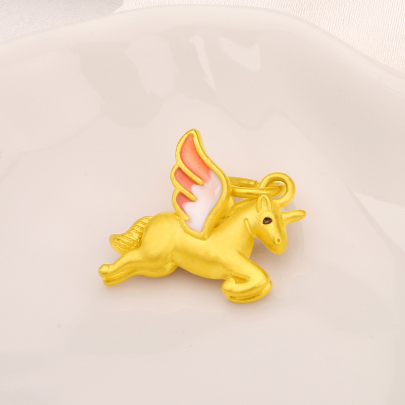 Liontin Bentuk Unicorn Pelangi 3D Lapis Emas Asli Kadar 375 Untuk Aksesoris Perhiasan Wanita