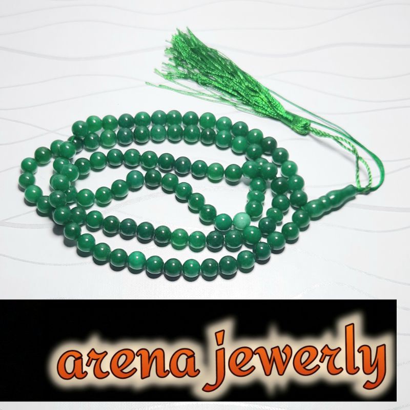 Tasbih Batu Giok Hijau 8 MM Asli Natural 99 Butir.Tasbih. Peralatan Sholat. Tasbih Batu