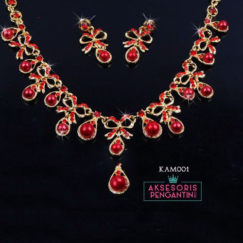 [BISA GOSEND] NECKLACE AKSESORIS KALUNG ANTING PENGANTIN WEDDING MERAH KAM002