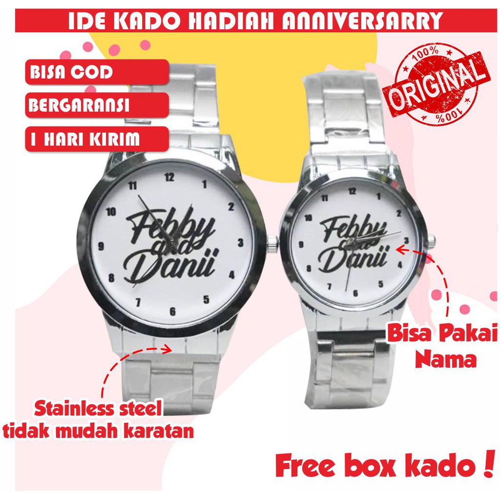 jam tangan rantai stainless krepyak couple kapel pasangan original no anti air kado anniversary