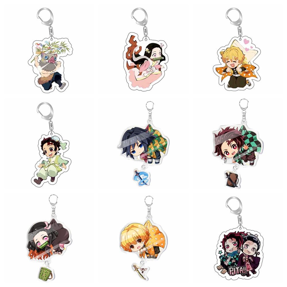 ROW Acrylic Key Chain Cosplay Kamado Tanjirou Demon Slayer Anime Pendant Cartoon No Yaiba Kimetsu