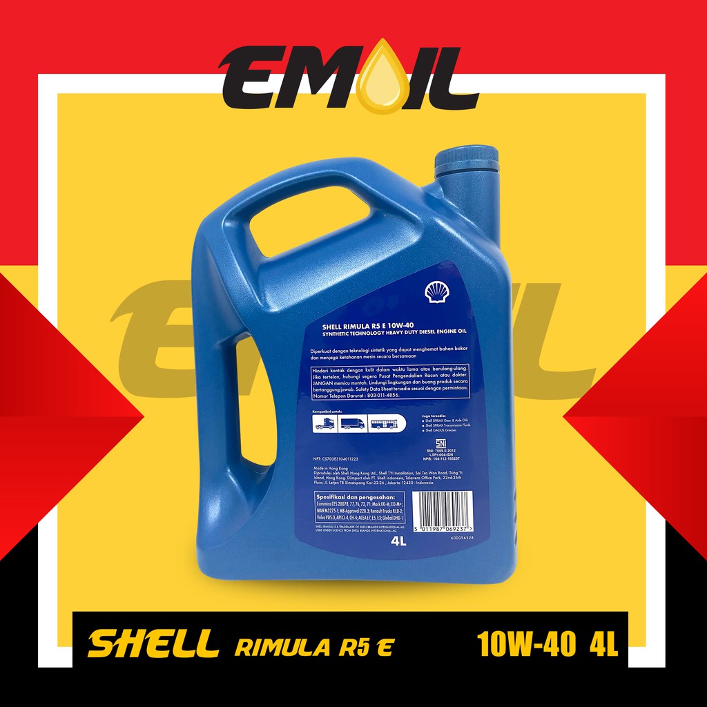 OLI SHELL RIMULA R5 E DIESEL SAE 10W-40 GALON ISI 4 LITER