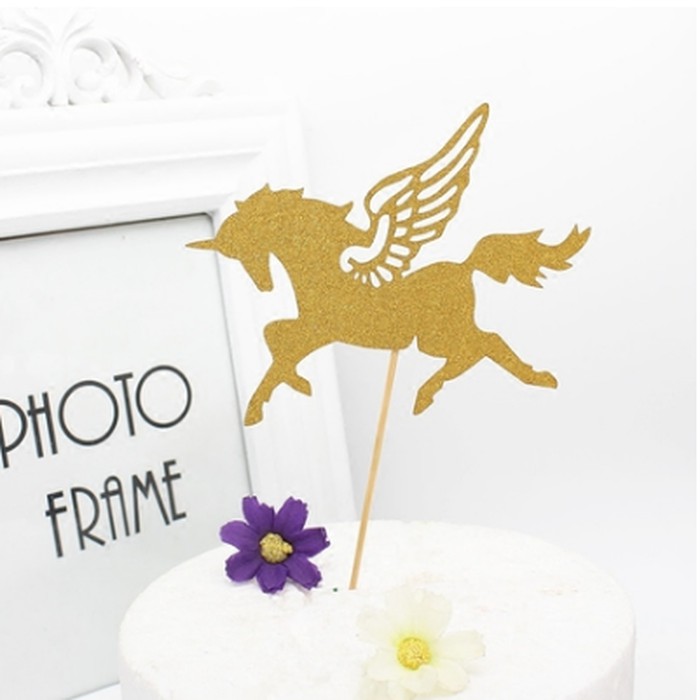 JGO topper hbd / unicorn sayap / unicorn gold / hiasan ulang tahun kue
