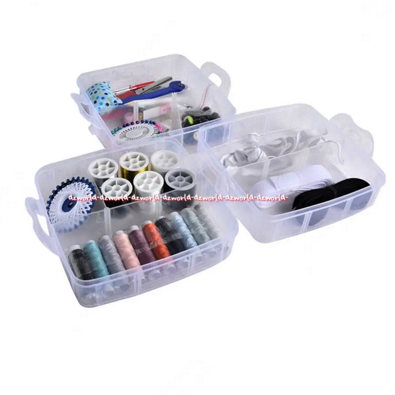 Arthome Sewing Kit 221pcs Alat Perlengkapan Jahit Menjahit Dengan Box 1set Benang Sekoci Meteran Gunting Alat Jahit 1 Kotak Transparan Art Home