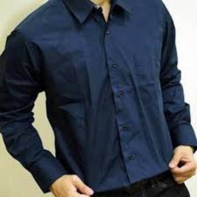 Kemeja formal pria lengan panjang biru navy/dongker
