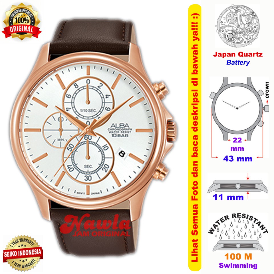 Alba Quartz AM3420X1 Chronograph Rose Gold - Jam Tangan Pria AM3420