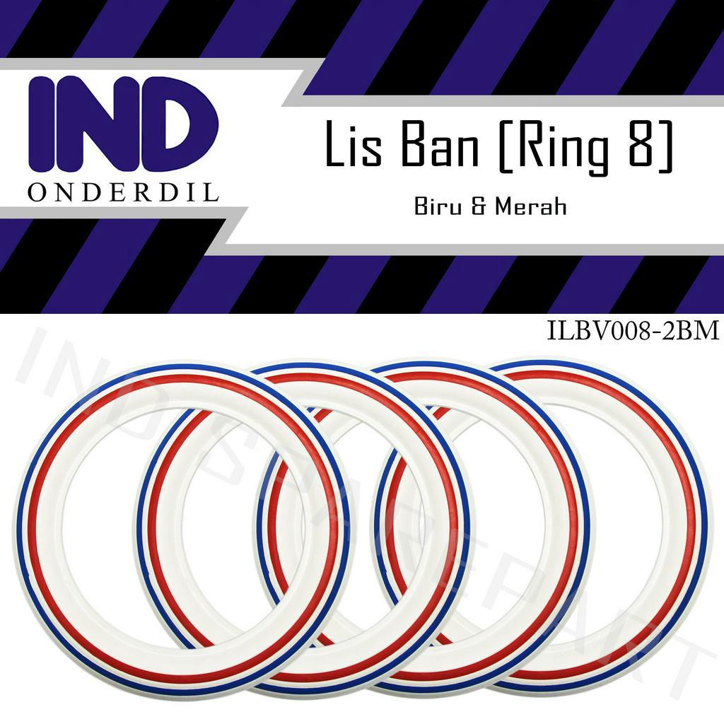 Karet Lis-List Ban Vespa Motor Matic-Bebek-Sport Ukuran Ring 8-WhiteWall 2 Warna Biru-Merah