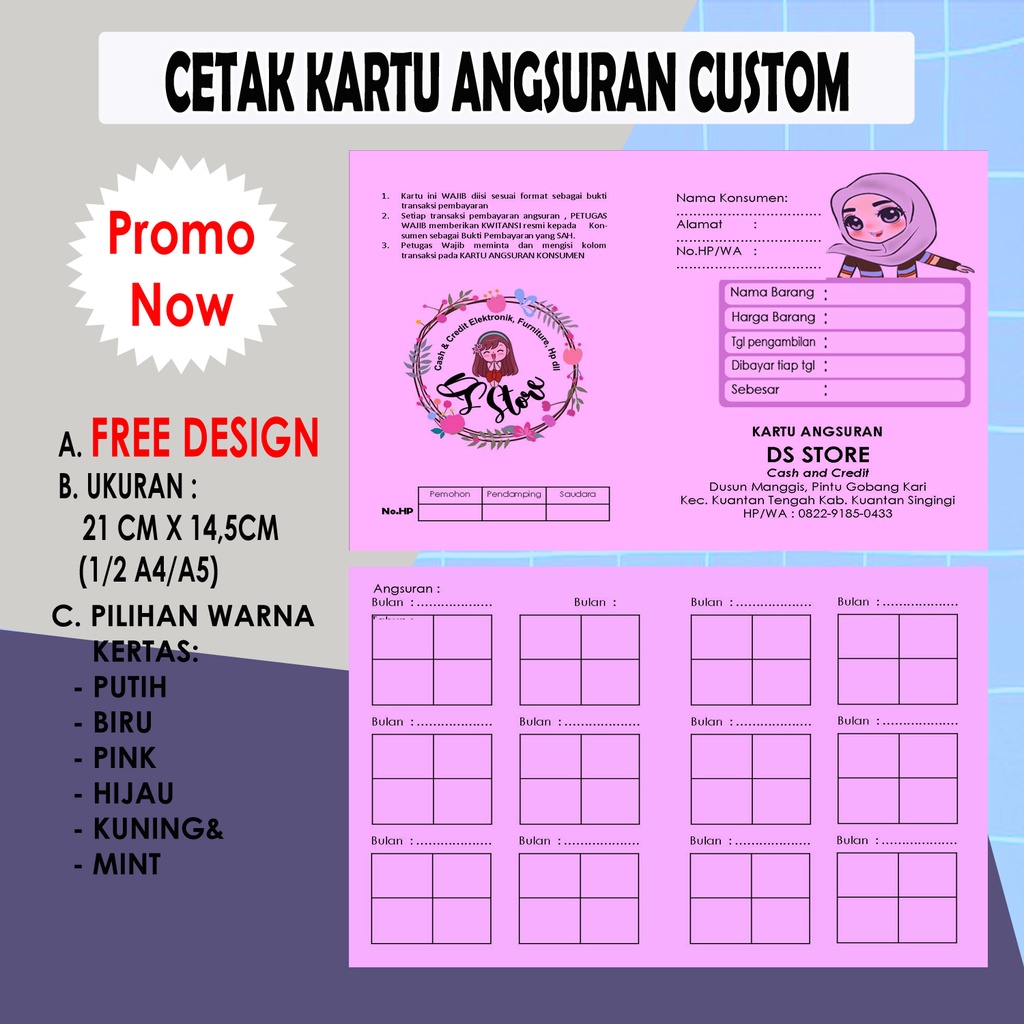 

KARTU HOME KREDIT MINGGUAN/ANGSURAN MINGGUAN/KARTU ANGSURAN CUSTOM/KARTU ANGSURAN 1/2 A4