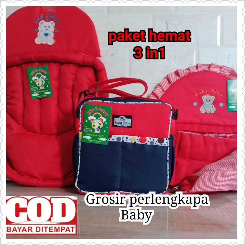 paket 3in1 Gendongan bayi Depan Bordir Gendongan Bayi Samping Bordir Dan Tas bayi SP