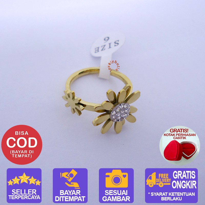 Lovelybutik Cincin Titanium Anti karat Crisan Cincin Wanita Terbaru Model Bunga Crysant BONUS KOTAK