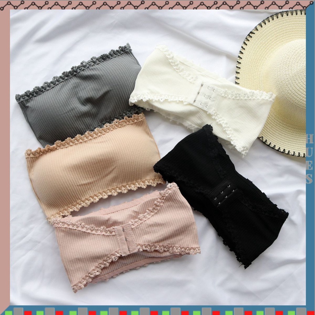 HUES.ID Bra Crop Kemben Renda Model Busa Tanpa Tali Crop Top 1066