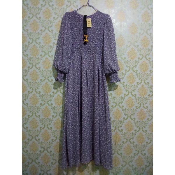 Gamis Smoke Cocoyu Motif Bunga Free Belt