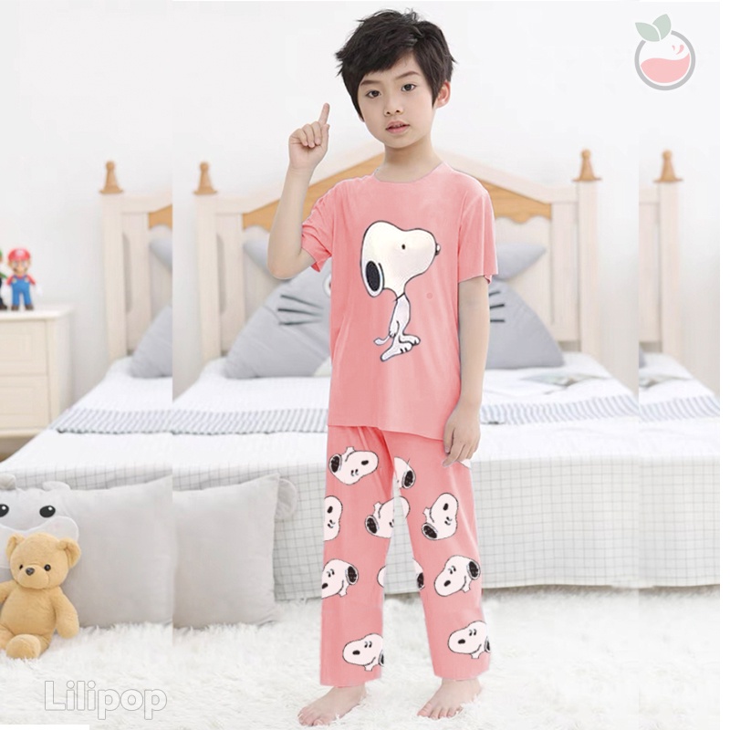 Baju Tidur Anak CP  Snoopy Perempuan dan Laki Usia 2 - 7 Tahun Stelan Celana Panjang