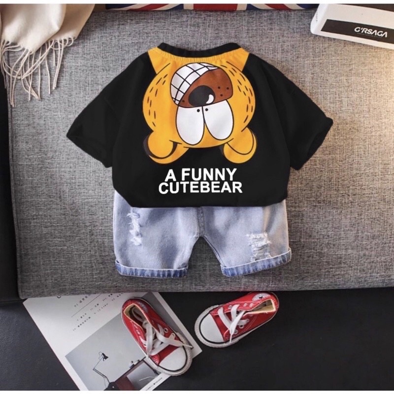 SETELAN PAKAIAN BAJU CELANA JEANS BAYI ANAK MOTIF GARFIELD CUTE BEAR DENIM USIA 6 BULAN-5 TAHUN BAHAN KATUN LEMBUT NYAMAN DIPAKAI TERBARU TERMURAH/ SETELAN PAKAIAN BAJU CELANA JEANS BAYI ANAK LAKI-LAKI/SETELAN PAKAIAN BAJU CELANA JEANS BAYI ANAK PEREMPUAN