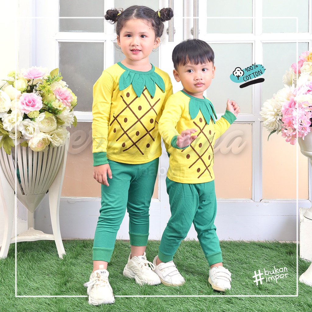 Ermon Baby - Piyama Anak Laki Laki Perempuan Baju Anak Cowok Cewek Lucu Buah Nanas Usia 3 - 5 Tahun