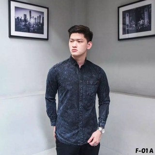 Kemeja Jeans Denim Baju Kantor Premium Atasan Cowok Terbaru Pakaian Pria Masa Kini Lengan Panjang