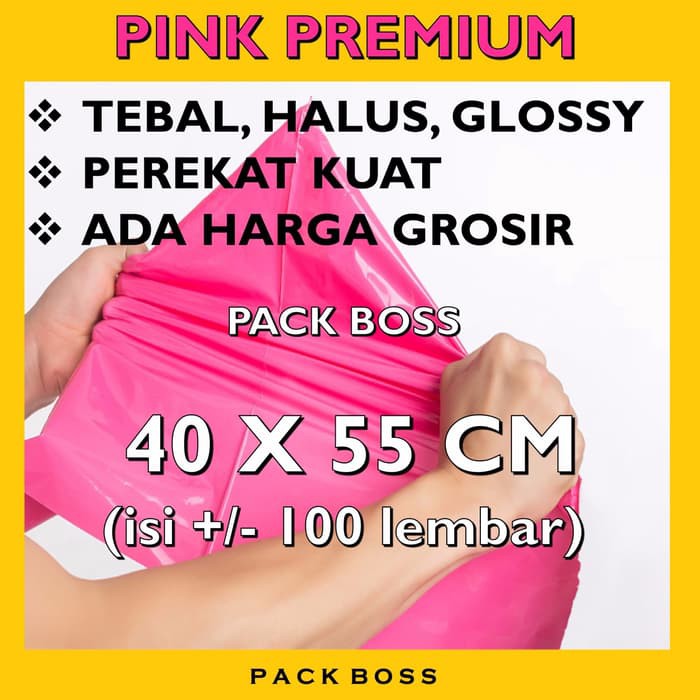 

pink premium 40 x 55 polymailer tebal glossy halus langsung pabrik
