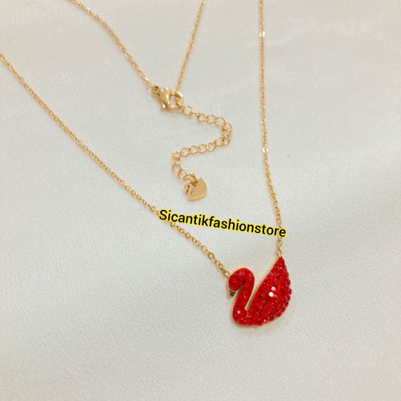 Kalung Titanium Swan Angsa Warna Merah Terlaris Anti Karat Selamanya Kalung Wanita Korea Liontin Angsa Kalung Titanium Fashion Wanita Terbaru