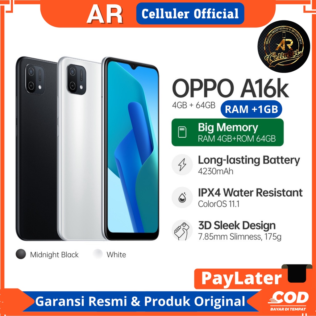 PROMO OPPO A16k RAM 4GB + 1GB ROM 64GB, GARANSI RESMI, PRODUK ORIGINAL