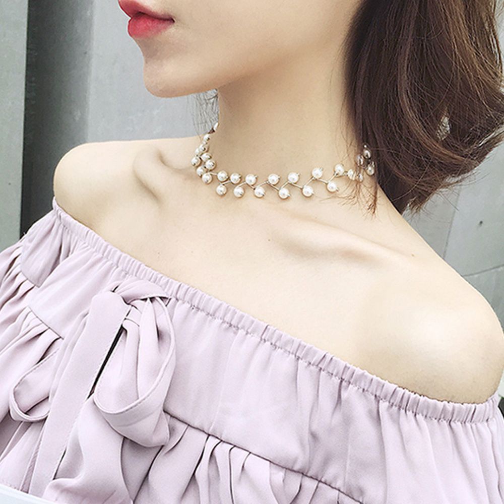 Needway  Handmade Collar Beads Female Jewelry Clavicle Chain for Women Necklaces Wedding Bride Necklace Elegant Simulated Pearl/Multicolor