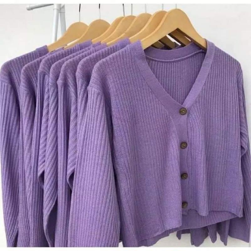 Cardigan Rajut Lilac Crop Premium Tebal