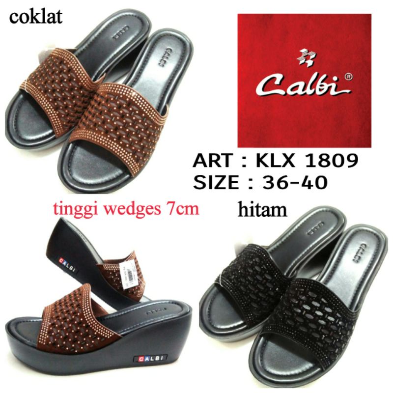 TERBARU SANDAL WEDGES WANITA ORIGINAL BY CALBI KLX 1809 WARNA HITAM DAN COKLAT SIZE 36-40