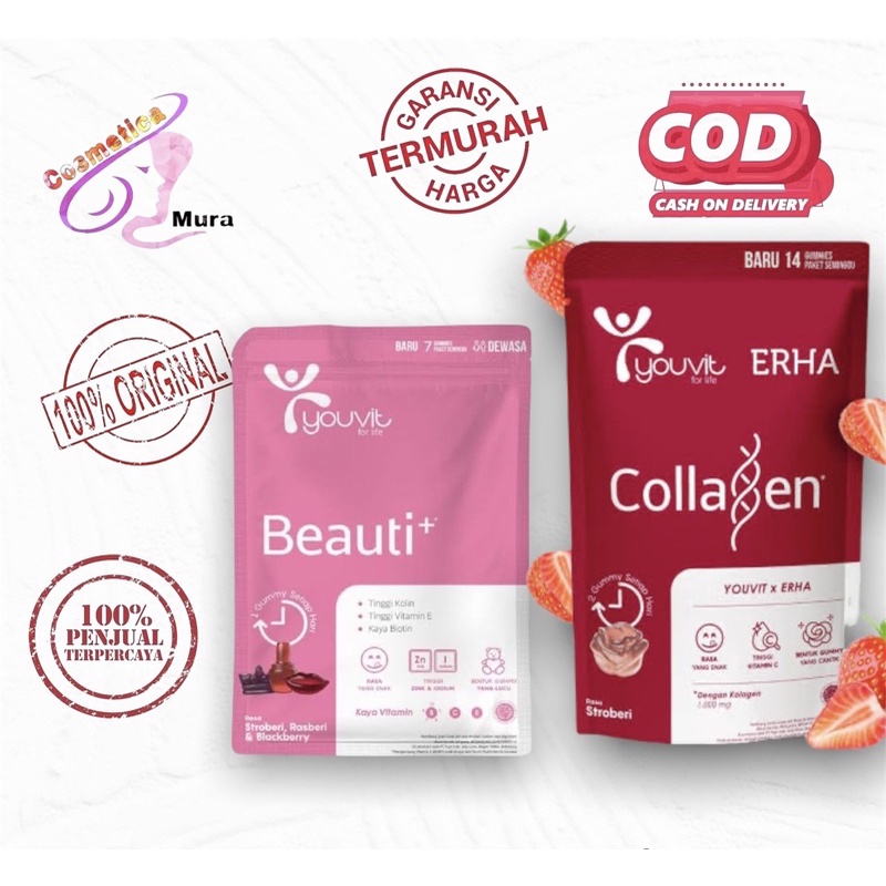 youvit x erha collagen ( paket seminggu ) || beauti+ 7 days ~ youfit for vit beauti+ isi 7 tablet yummy - youvit multivitamin