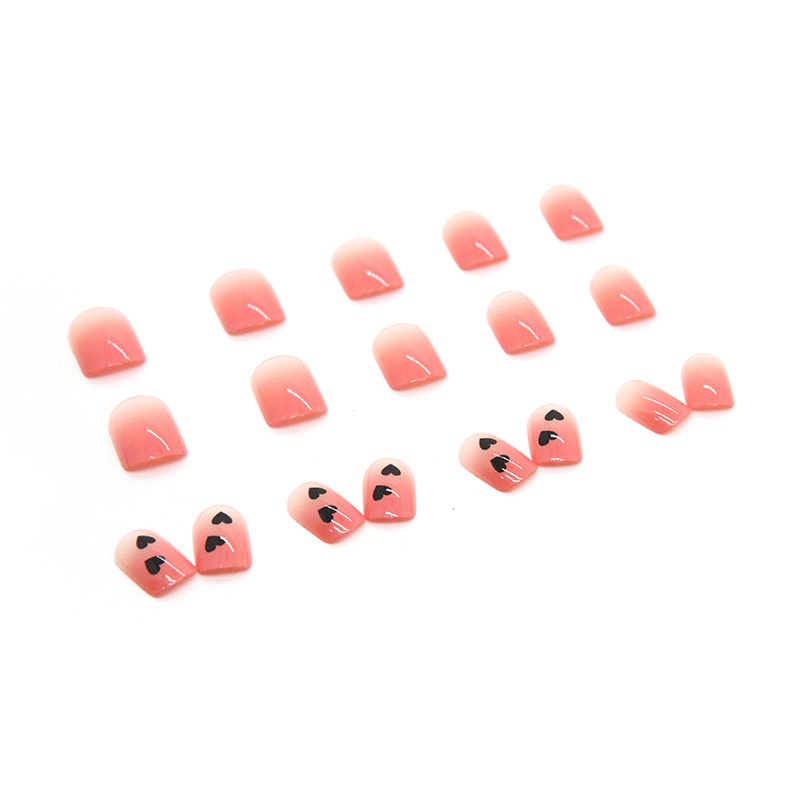 24pcs / Kotak Kuku Palsu Bentuk Kotak Warna Gradasi Pink / Hitam R576