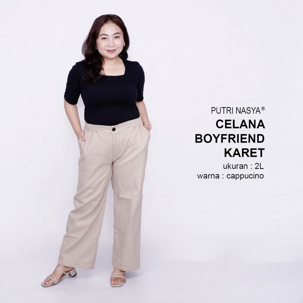 Celana Kerja Kantor Boyfriend Karet Jumbo Wanita / Celana Wanita Super Big Size / Celana Bahan Formal Seragam Wanita Big / 8L,6L,5L,4L,2L,XL, all size / Celana Karet Kekinian Model Terbaru Trendy