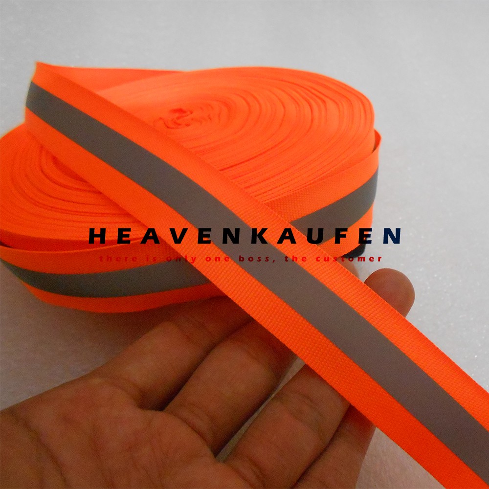 Pita Scotlight Skotlet Reflective Kain Lebar 2,5 cm Orange - Silver Meteran Untuk Jaket Jas Hujan