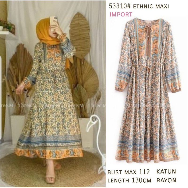53310# ethnic maxi gamis perempuan wanita impor new fashion styles panjang 130cm katun rayon