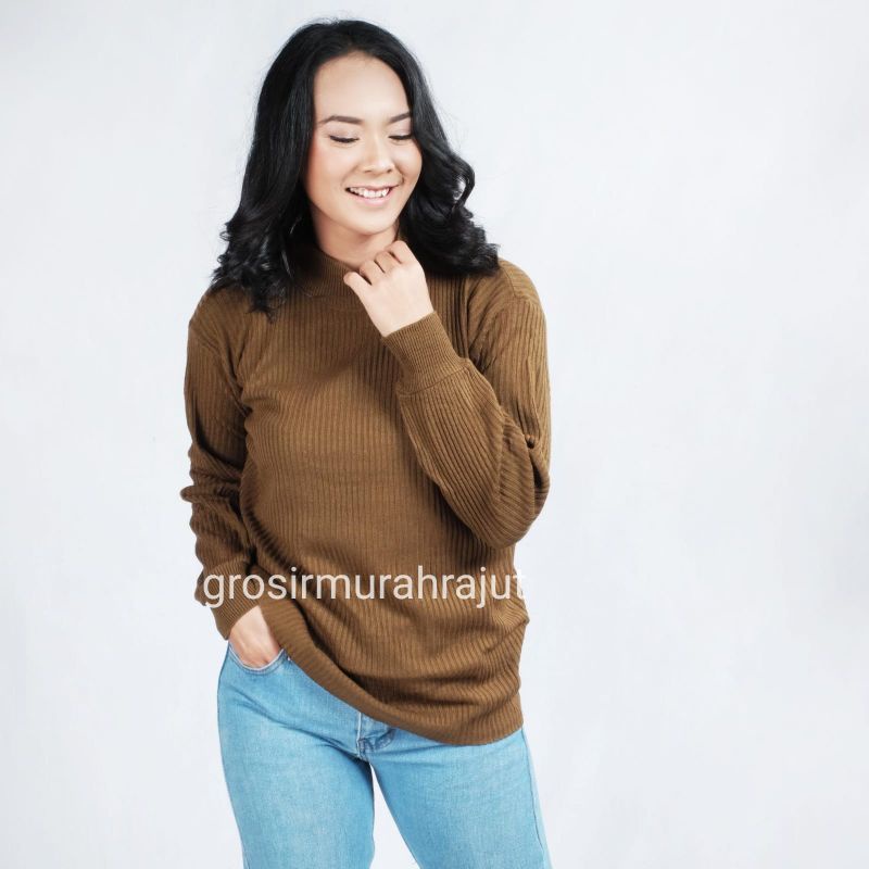 GS032 Sweater Rajut Wanita Turtleneck Bubble Knit