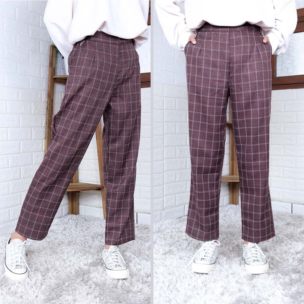 PANTS CASUAL KENFA WANITA KOTAK-KOTAK KEKINIAN