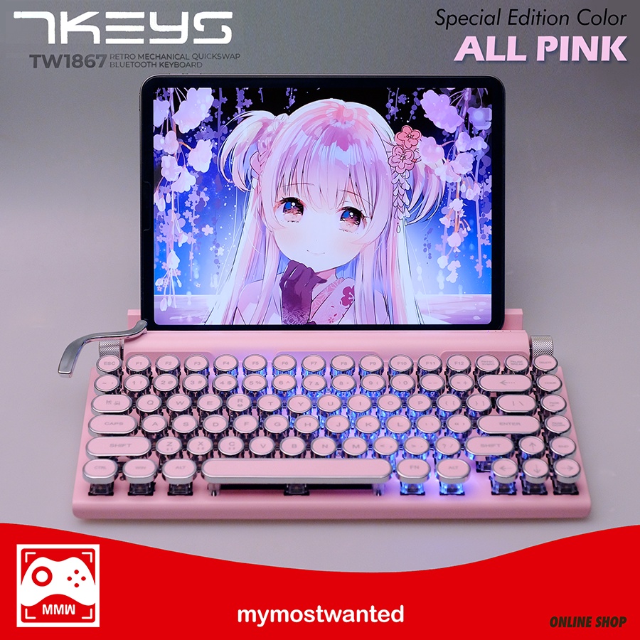 RETRO BLUETOOTH MECHANICAL KEYBOARD Typewriter ALL PINK TW1867