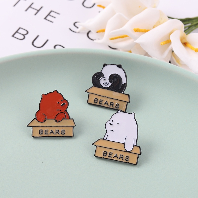 Bros Pin Enamel Bentuk Kartun Panda 3 Gaya Untuk Pakaian Wanita