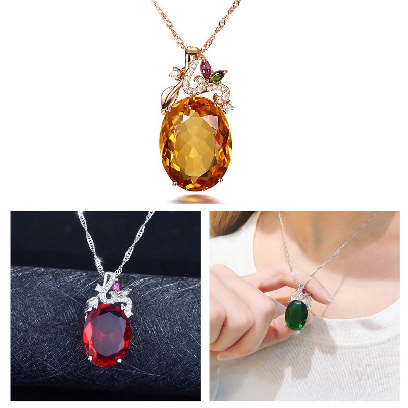 Fancyqube Kalung Liontin Cubic Zirconia Bentuk Oval Gaya Eropa Amerika Untuk Wanita