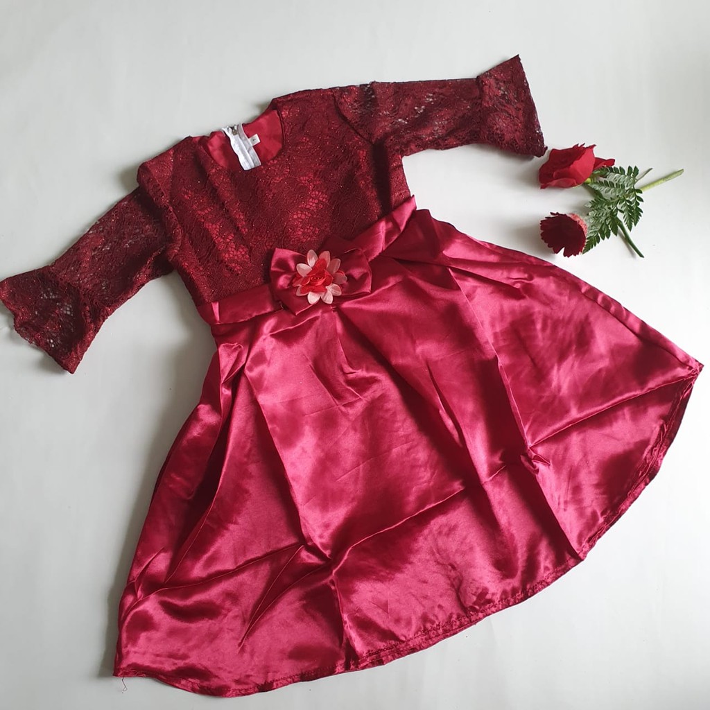 Dress IMLEK Anak Merah  2 Tahun 10 tahun Cheongsam Gaun Anak Merah Perempuan Import VW03