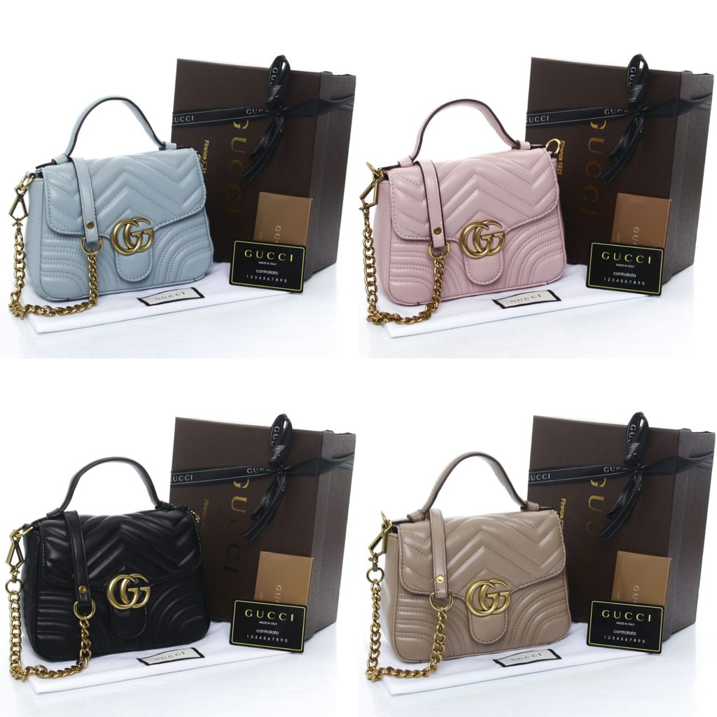 Grosir Tas Murah Tas Gucci GG Marmont Matelasse Top Handle Small Seprem Box 54726