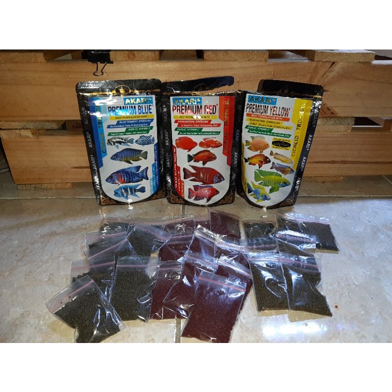 PELET AKARI REPACK 10GR PREMIUM RED - BLOOD PARROT, YELLOW, RED, AND BLUE