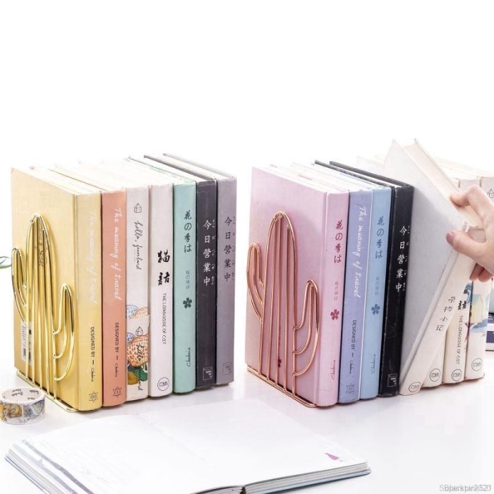 

Gaya Cactus Bookholder Bookend Cuts / Holder Buku / Pembatas Buku Gold Rose Hemat