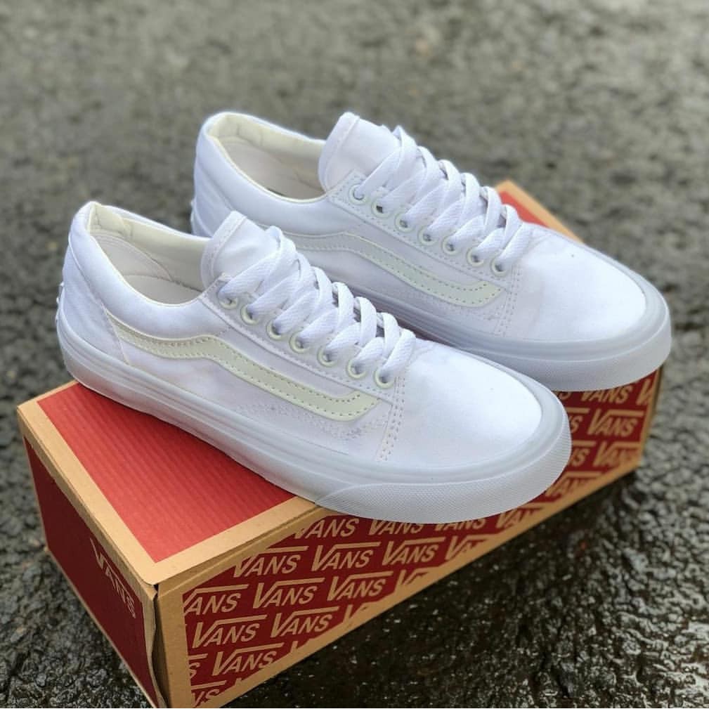 Sepatu Vans Oldskool Grade Original Premium Impor Fullwhite Putih Polos Sekolah Kerja Kuliah Murah