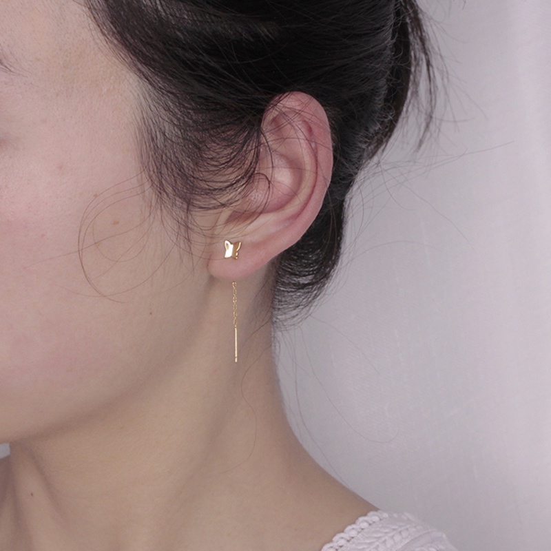 Roselife 1 Pasang Anting Tusuk Gantung Rantai Panjang Desain Kupu-Kupu Bahan Silver S925