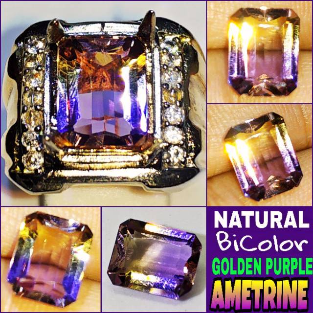 NATURAL AMETRINE BICOLOR GOLDEN PURPLE BOLIVIA bkn Blue Yellow Sapphire Zamrud Colombia