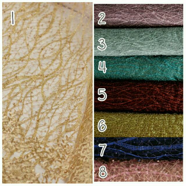 Bahan Brokat Tulle Akar Gliter meteran / Kain Brukat Akar