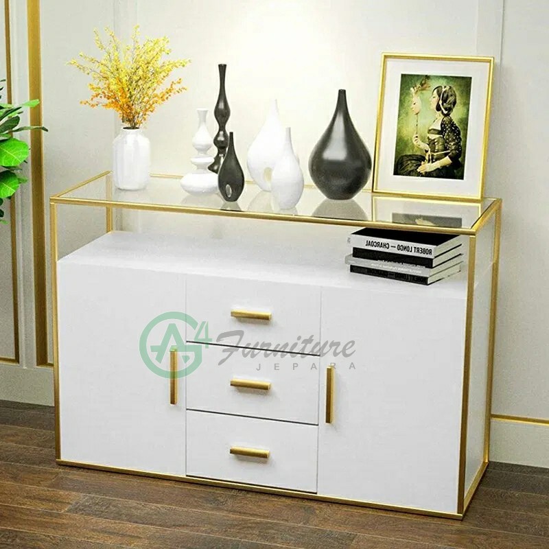 Bufet Kaca Minimalis Delafield Duco Putih