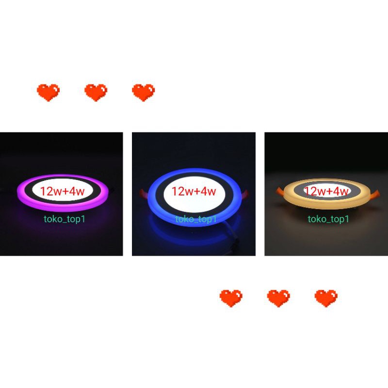 Panel Led 2 Warna 12w Putih + 4w pink Inbow /led   down light